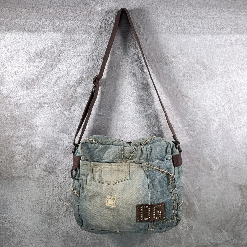 Vintage Dolce & Gabbana Distressed Patchwork Denim Messenger Bag Y2K Archive